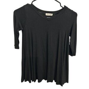 Pomelo Black Loose Fit Asymmetrical Hem 3/4 Sleeve Tunic Top Sz Small